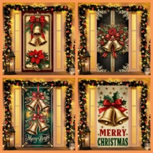 1 قطعة، خلفية عيد الميلاد الكلاسيكية، مصنوعة من مادة البوليستر، مزينة بأجراس ذهبية، فيونكات، أوراق الزيتون، نجوم، أنماط احتفالية - مثالية لحفلات العطلات، ديكورات المنزل، فعاليات عيد الميلاد والعروض الداخلية - ديكورات عيد الميلاد الداخلية، ديكورات باب الشرفة، إكسسوارات الصور، ديكورات عيد الميلاد، العديد من الأنماط للاختيار منها