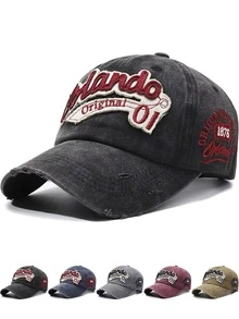 1pc ORLANDO 01 Embroidered Baseball Cap, ORIGINAL BRAND 1876 ORLANDO Side Embroidery Hat, ORLANDO Embroidered Sun Visor Hat, Vintage Washed Casual Fashion Sun Hat,Summer,Beach,Holiday,Festival,Travel - Multicolor - View 10