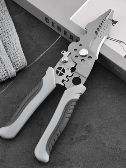 1 pieza Cortador y pelador de cable multiusos de acero inoxidable, alicates industriales de 8.5 pulgadas para electricistas para cableado, corte, pelado, engarzado, agarre, torsión, extracción de clavos, estructura metálica, para electricistas y uso doméstico/regalo de vacaciones/esencial para muebles