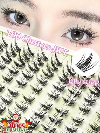 100 件 C 型卷曲自粘睫毛簇 - 蓬松自然，DIY 睫毛延长无需胶水，10-14 毫米混合长度，可重复使用，非常适合猫眼妆、韩式/日式风格，适合日常化妆、派对、角色扮演以及万圣节或圣诞节使用。