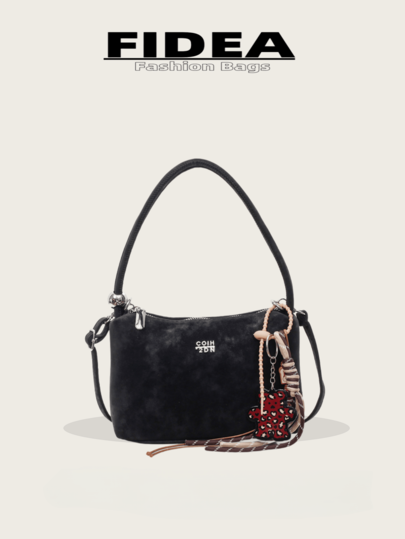 New Fashion Women's Shoulder Bag, Solid Color Minimalist Matte PU Leather Vintage Chic Underarm Bag, Suitable For Dates, Shopping, Versatile, Comes With Pendant