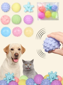 1个/3个/6个装宠物犬猫磨牙玩具。它们可以发出声音，帮助磨牙和清洁牙齿。球形设计可以吸引狗狗的注意力，促进互动。它们是有趣的宠物玩具。