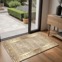 1 pieza Alfombra de lujo con estampado abstracto dorado, tapete de lana sintética - Altamente absorbente, fácil de limpiar, adecuado para decoración del hogar, estilo rústico, entrada, interior, habitación, cocina, comedor, oficina pequeña/oficina en casa, fregadero, lavandería, felpudo, tapete de cocina, antideslizante - Multicolor - Ver 11