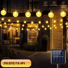 Solar Powered Crystal Ball Hanging Lights - Outdoor Garden Decor String Lights, 10/20/50/100 LED Lights With Multiple Components, Semi-Embedded Installation, Button Control, Detachable Lamp, Embedded, Plastic Lampshade - Ideal For Wedding, Party, Patio, Garden, Christmas And Halloween Celebrations.