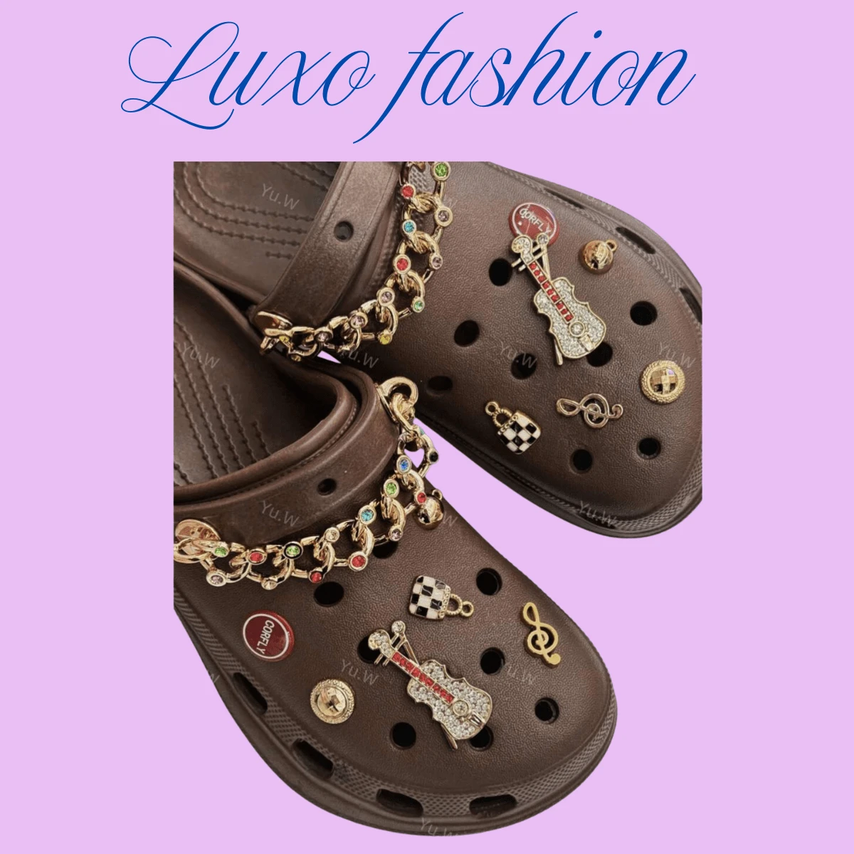 Croco-Style High-Heeled Flip-Flops With Randomly Selected Pendant - Soft And Comfortable - 咖啡棕 - 查看 1