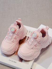 儿童旋转纽扣运动鞋，软底学生休闲鞋，秋冬 - 粉色 - 查看 7