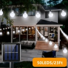 Solar Powered Crystal Ball Hanging Lights - Outdoor Garden Decor String Lights, 10/20/50/100 LED Lights With Multiple Components, Semi-Embedded Installation, Button Control, Detachable Lamp, Embedded, Plastic Lampshade - Ideal For Wedding, Party, Patio, Garden, Christmas And Halloween Celebrations.