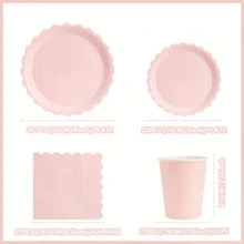 Dieses 100 Stücke rosa besticktes Einweg-Geschirr-Set beinhaltet 25 Dinner-Teller, 25 Dessert-Teller, 25 Papierbecher und 25 Servietten. Dieses praktische Geschirr-Set ist perfekt für Camping, Picknicks, Garten-Grillabende, Hochzeiten und Geburtstagsfeiern.