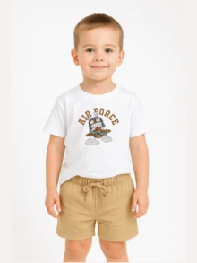 Conjunto Infantil Masculino Menino Short e Camiseta Coelho Avião Moletinho Básico