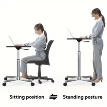 1pc 2025 New Portable Desk With Wheels, Height Adjustable Bedside Table, Standing Workstation, Computer Office Desk, Lectern - Multicolor - View 7