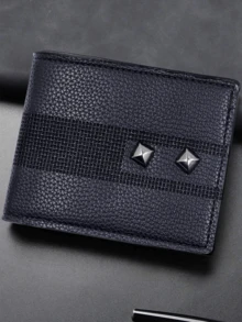 Cartera De PVC Suave Con Capacidad Grande, Ranuras Para Múltiples Tarjetas Y Diseño De Relieve Horizontal De Moda Para Hombre. - Negro - Ver 1