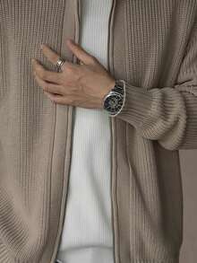 GRDR Men's Crew Neck Long Sleeve Stand Collar Double-Breasted Cardigan Sweater, Versatile For Daily Wear - Camel - View 5