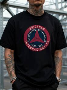 Clásico Playera de Algodón para Hombre con Estampado del Emblema "Brigadas Internacionales Voluntarios de la Libertad 1936-1939", Diseño Circular con Triángulo Rojo en el Centro, Corte Regular y Cómodo, Ideal para Amantes de la Historia y Coleccionistas, 220 g 100 % algodón, Tela Suave y Duradera, Best Seller en Diseños Históricos - Negro - Ver 3