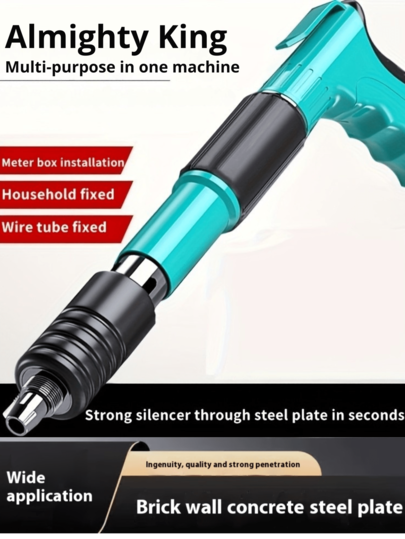 1PC 5-In-1 Manual Nail Gun, Highly Functional, Capable Of Penetrating 99% Of Common Materials, Including Concrete, Brick Walls, Etc. It Is Suitable For Woodworking And Decoration Work. It Comes With Complete Accessories - No Electricity Or Batteries Required (Excluding Gunpowder And Nail Bullets)