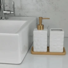 Lavatory Kit Ceramic Bamboo Bathroom Set 3 Pieces - trắng - Xem 4