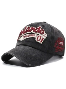 1pc ORLANDO 01 Embroidered Baseball Cap, ORIGINAL BRAND 1876 ORLANDO Side Embroidery Hat, ORLANDO Embroidered Sun Visor Hat, Vintage Washed Casual Fashion Sun Hat,Summer,Beach,Holiday,Festival,Travel - Multicolor - View 3