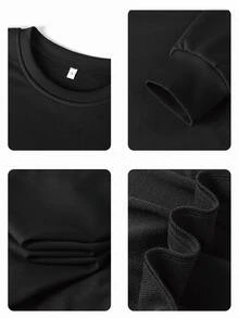 女士休闲圆领运动衫，时尚色块和英式印花，适合日常穿着，秋冬 - 黑色 - 查看 5