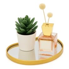 Bandeja Espelhada Linha Premium Luxo Lavabo Perfume Banheiro Decoração Decorativa Organico - Dourado - Visão 4