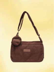 1pc, Versatile Fashion, Niche Design, Shoulder Messenger Bag, Solid Corduroy Fabric Labeling With Hanging Small Bag Decoration, Adjustable Shoulder Strap, Multi-Color Optional Square Bag, Suitable For Ladies' Daily Commuting And Shopping Occasions.