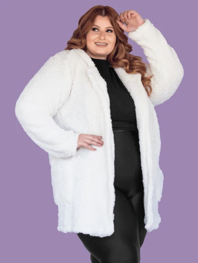 Casaco teddy feminino plus size blusa peluciada