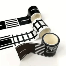 1 buc. bandă adezivă pentru șină de desene animate, 5 m, lucrată manual, bandă pentru drumuri de cale ferată, autocolant curbat pentru șină de mașină, drum în miniatură pentru casă de păpuși, șină de trafic, recuzită pentru scene de parcare, bandă autocolantă pentru marcarea locurilor de parcare, autocolant DIY, detașabil și fără urme, potrivit pentru decorul casei de păpuși, accesorii pentru casă de păpuși, cadouri pentru petreceri cu tematică sportivă, autocolante pentru exterior - Multicolor - Vizualizare 2