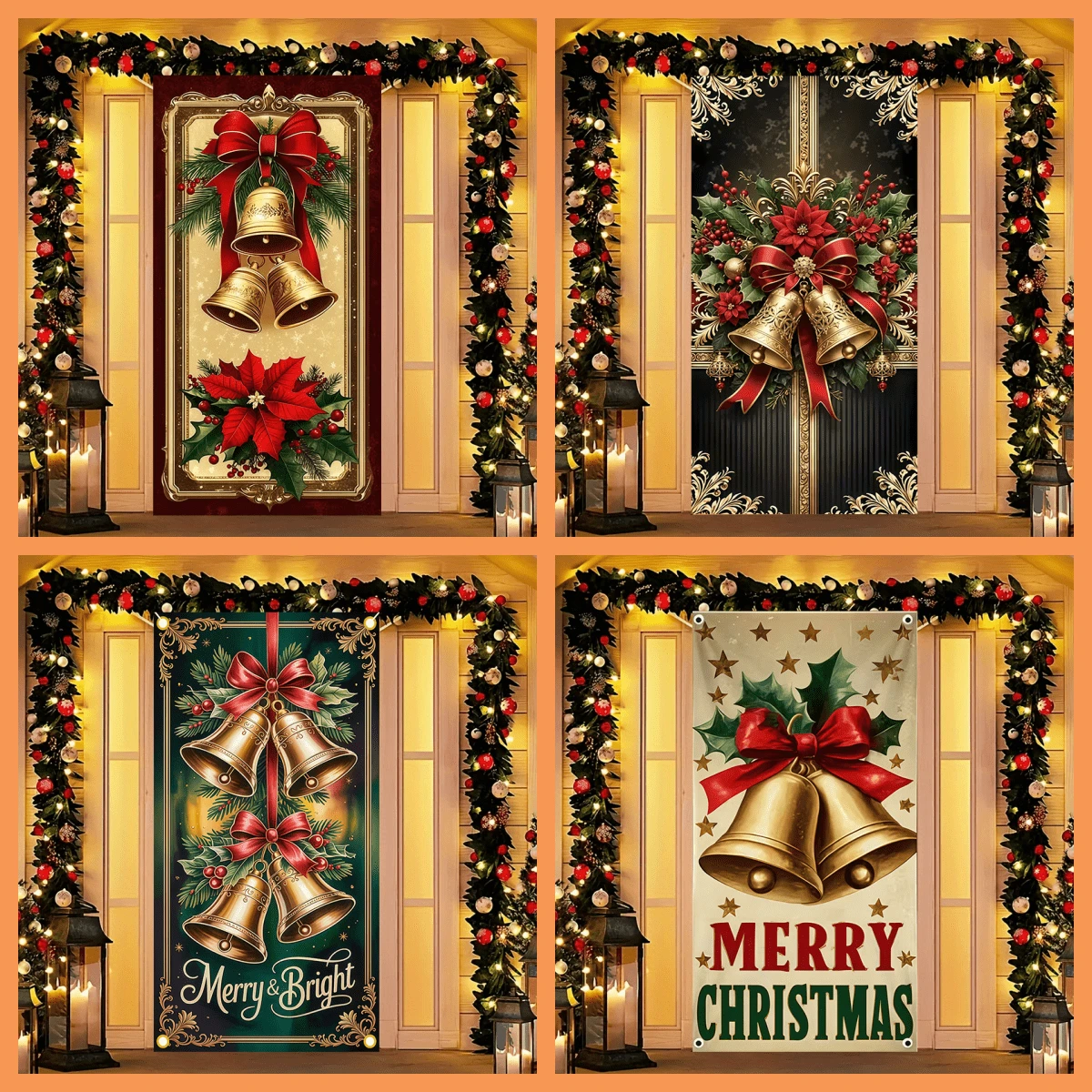 1 قطعة، خلفية عيد الميلاد الكلاسيكية، مصنوعة من مادة البوليستر، مزينة بأجراس ذهبية، فيونكات، أوراق الزيتون، نجوم، أنماط احتفالية - مثالية لحفلات العطلات، ديكورات المنزل، فعاليات عيد الميلاد والعروض الداخلية - ديكورات عيد الميلاد الداخلية، ديكورات باب الشرفة، إكسسوارات الصور، ديكورات عيد الميلاد، العديد من الأنماط للاختيار منها