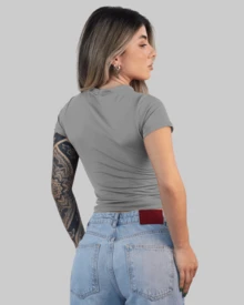 Women's Summer Cropped T-Shirt With Short Sleeves And Round Neck, Slim Fit, Solid Color, Aitona - Light Grey - View 3