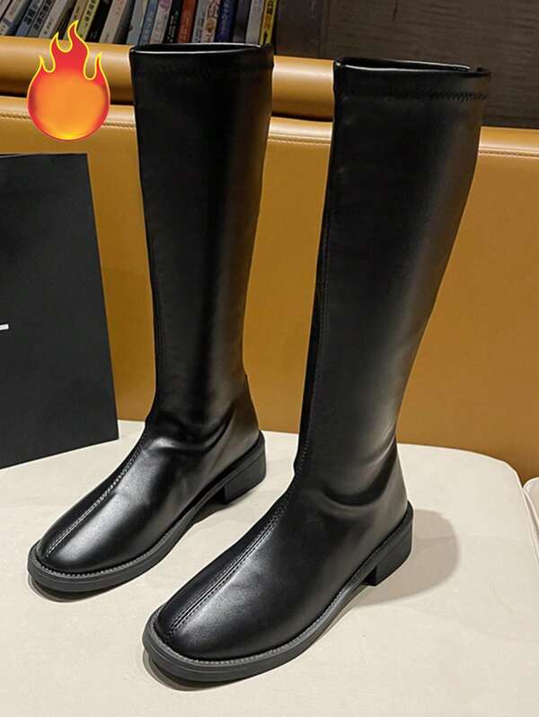 2025 Autumn/Winter New Black Ankle Boots For Women, Round Toe, Chunky Heel, Back Zipper, Elevated Platform, Fashion Boots