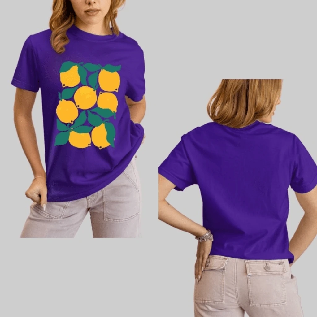 Camiseta Limão Fofo Natureza Árvore Moda - Infantil Plus Size Feminina - Roxo - Visão 1