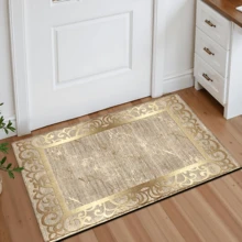 1 pieza Alfombra de lujo con estampado abstracto dorado, tapete de lana sintética - Altamente absorbente, fácil de limpiar, adecuado para decoración del hogar, estilo rústico, entrada, interior, habitación, cocina, comedor, oficina pequeña/oficina en casa, fregadero, lavandería, felpudo, tapete de cocina, antideslizante - Multicolor - Ver 15