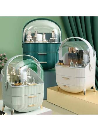 1pc Polished Makeup Supplies Storage Box - Portable, Transparent, Dustproof, Jewelry Earring Hair Ring Rack - Bedroom Cosmetic Organizer With Insert Mount, Home Essential For Makeup Organization