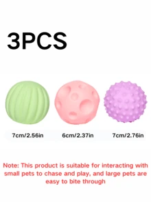 1个/3个/6个装宠物犬猫磨牙玩具。它们可以发出声音，帮助磨牙和清洁牙齿。球形设计可以吸引狗狗的注意力，促进互动。它们是有趣的宠物玩具。