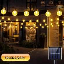 Solar Powered Crystal Ball Hanging Lights - Outdoor Garden Decor String Lights, 10/20/50/100 LED Lights With Multiple Components, Semi-Embedded Installation, Button Control, Detachable Lamp, Embedded, Plastic Lampshade - Ideal For Wedding, Party, Patio, Garden, Christmas And Halloween Celebrations.