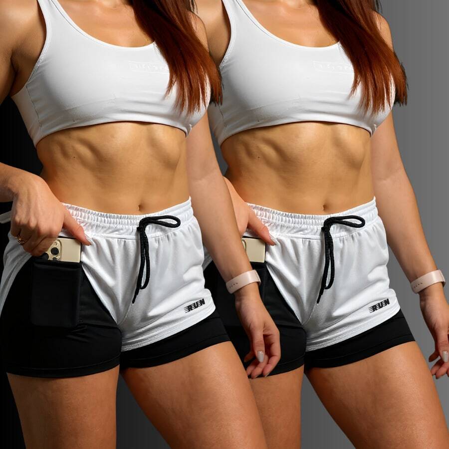Women's 2 In 1 Shorts Men's Gym Running Workout Shorts With Elastane - 白色 - 查看 1