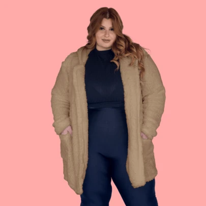Casaco teddy feminino plus size blusa peluciada