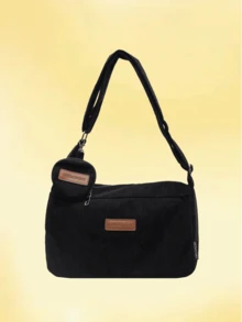 1pc, Versatile Fashion, Niche Design, Shoulder Messenger Bag, Solid Corduroy Fabric Labeling With Hanging Small Bag Decoration, Adjustable Shoulder Strap, Multi-Color Optional Square Bag, Suitable For Ladies' Daily Commuting And Shopping Occasions.