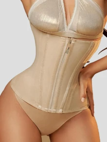 1pc Women's Mesh Waist Cincher, Fashion Tight Waist Trainer, Cinched Waist Belt Suitable For Multiple Occasions - Beige - View 3