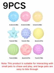 1个/3个/6个装宠物犬猫磨牙玩具。它们可以发出声音，帮助磨牙和清洁牙齿。球形设计可以吸引狗狗的注意力，促进互动。它们是有趣的宠物玩具。