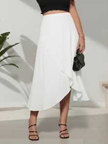 Women's Wrap Skirt, Adjustable Wrap, Tie-Up, Fashion Blogger - Blanco - Ver 1