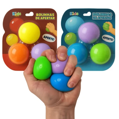 Kit 3 Bolinhas De Apertar Squish Antistress Colorido Fidget