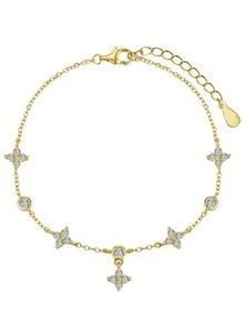 1 件女士时尚高品质四叶草锆石脚链，防水不锈钢，不褪色，适合日常佩戴、派对、聚会、海滩 - 四葉草帶吊墜腳鍊 - 查看 4