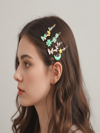 4pcs Women's Fashion Butterfly & Flower Faux Pearl Hair Clips Set