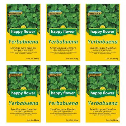 paquete de 6 semillas de yerbabuena Happy Flower germinación garantizada 50 mg cada una planta aromática huerto casero jardinería fácil cultivar natural