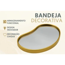 Bandeja Espelhada Linha Premium Luxo Lavabo Perfume Banheiro Decoração Decorativa Organico - Dourado - Visão 2