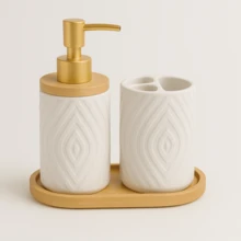 Lavatory Kit 3-Piece Ceramic Bathroom Set Bamboo - màu đen - Xem 1