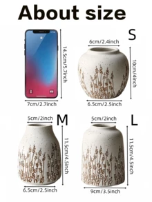 1pc Handcrafted Vintage Luxury Lavender Floral Relief Pattern Ceramic Vase, French Country Art Decor, Fresh/Dried Flower Container, Suitable For Living Room, Study, Office Desk, New Chinese Zen-Style Home Decor, Ramadan Decoration, Ramadan - Beige - View 5