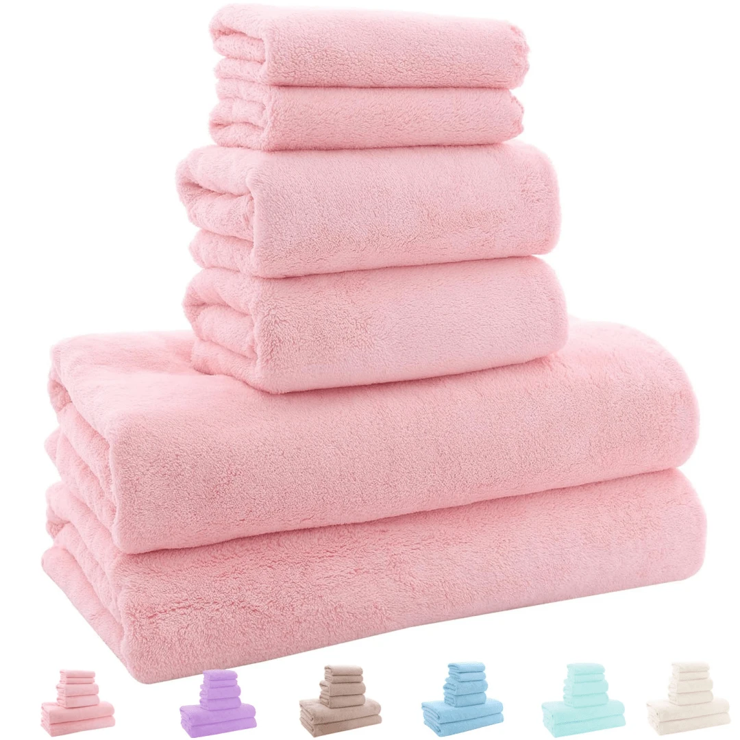Soft Towel Set - Quick Drying - 2 Bath Towels 2 Hand Towels 2 Washcloths - Microfiber Coral Velvet Highly Absorbent Towel For Fitness, Bathroom, ,Spa,Sports, Yoga, Travel - Multicolor - View 1