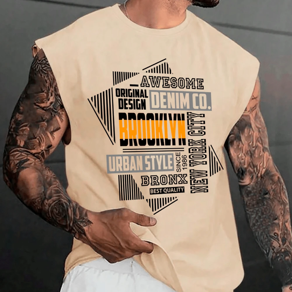 Ousy Regata Machão Urban Style Brooklyn New York 100% Algodão Estilo Casual - Creme - Visão 1