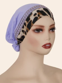 1pc Women's Elastic Knit Leopard Print Trim Splicing Soft Headband With Rhinestone Decor, Fashionable Headwear For Daily Wear, All Seasons