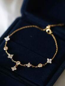 1 件女士时尚高品质四叶草锆石脚链，防水不锈钢，不褪色，适合日常佩戴、派对、聚会、海滩 - 四葉草帶吊墜腳鍊 - 查看 2